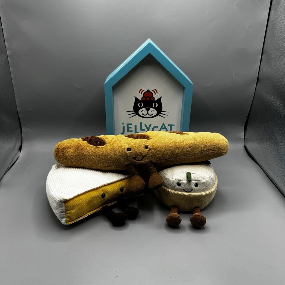 Jellycat Bread & Cheese Lot Of 3 Amuseables Baguette Camembert Brie NEW